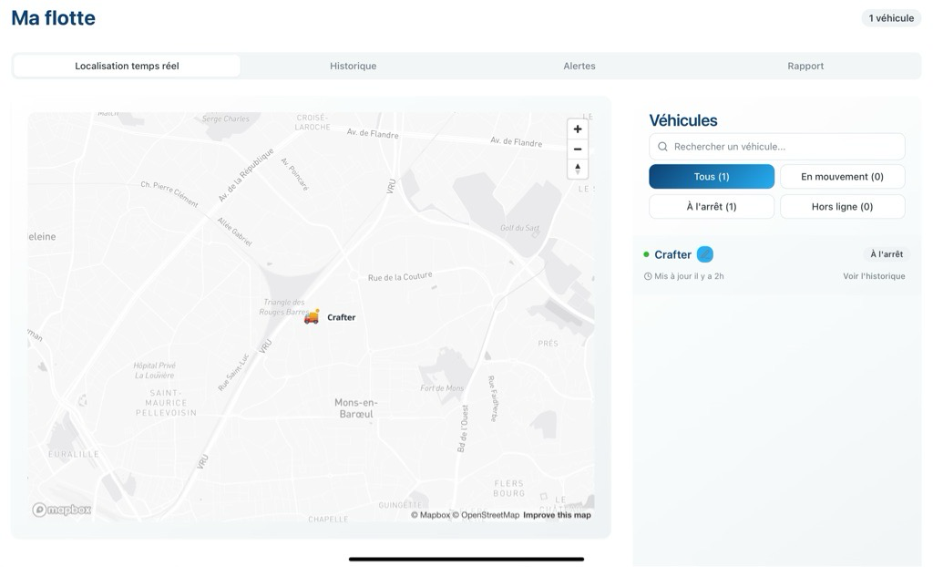 Interface de suivi Baleina Fleet